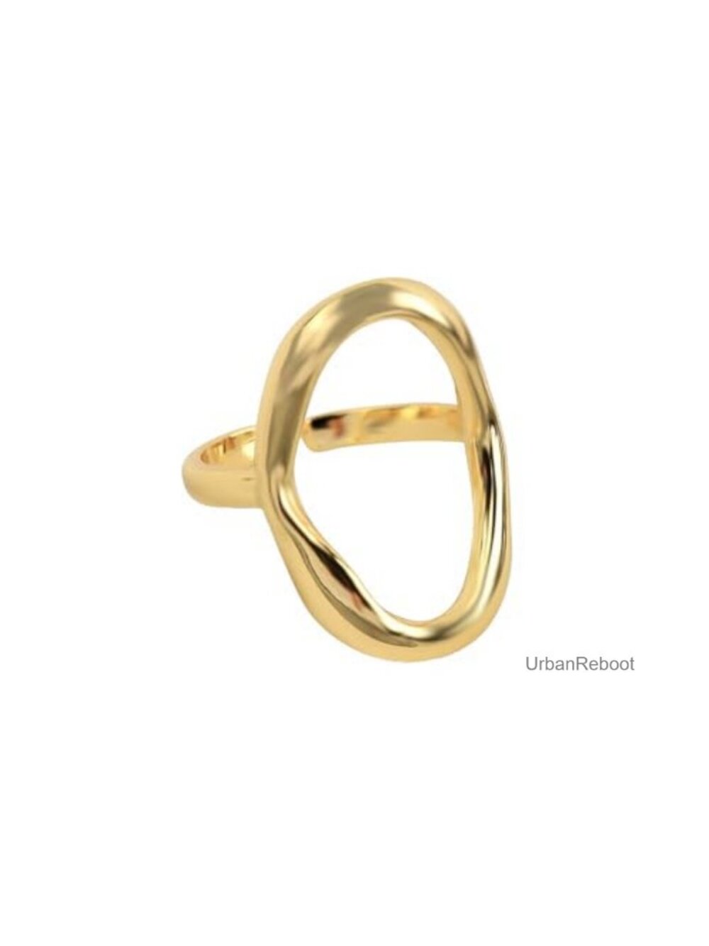 Chunky Gold Hammered Oval Open Ring for Women Trendy Statement Jewelry 18K